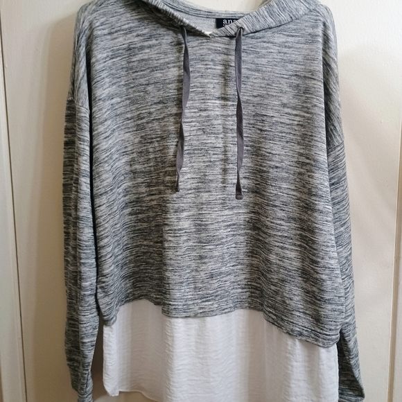 A.N.A. A New Approach Tops - Heather Gray and White Cowl Neck Hoodie